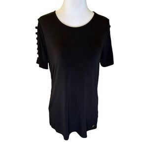 Michael Kors Black T-Shirt Cut Out Sleeve Detail‎ Casual Top Size Small